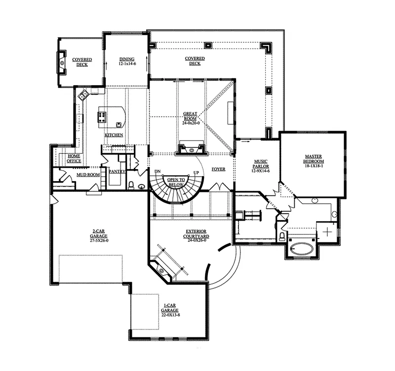Craftsman House Plan First Floor - La Madera Mediterranean Home 101D-0021 - Shop House Plans and More