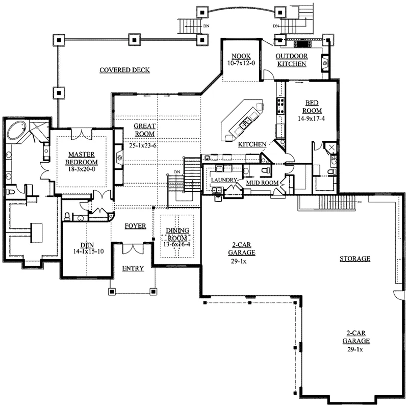 Mountain House Plan First Floor - Whitby Mountain Ranch Home 101S-0011 - Shop House Plans and More