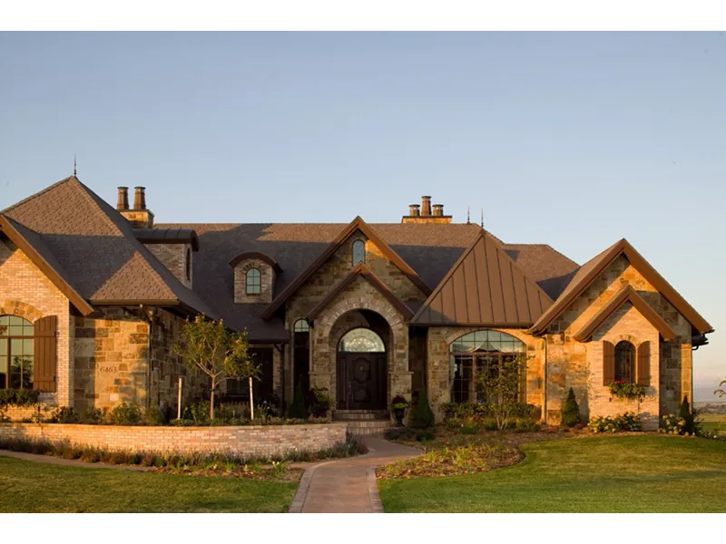 Ranch House Plan Front Photo 03 - Brick and Stone Home 101S-0024 | Stone Exterior Home