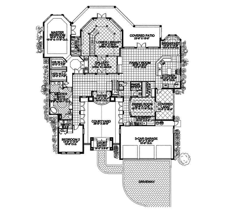 Southwestern House Plan First Floor - Fairway Heights Floridian Home 106S-0058 - Search House Plans and More