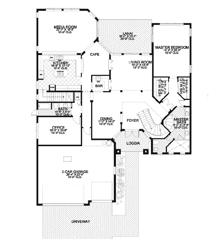 Sunbelt House Plan First Floor - Catalina Canyon Santa Fe Home 106S-0085 - Search House Plans and More