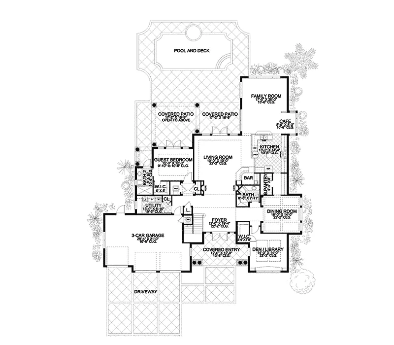Santa Fe House Plan First Floor - Linda Vista Luxury Home 106S-0093 - Shop House Plans and More