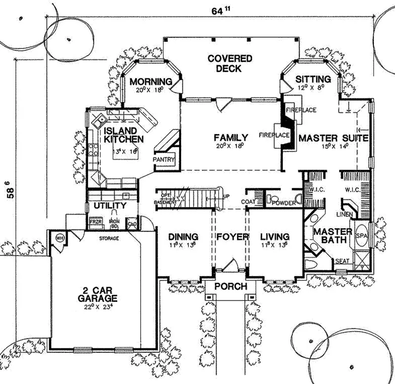 Southern House Plan First Floor - Drew Plantation Southern Home 111D-0025 - Search House Plans and More