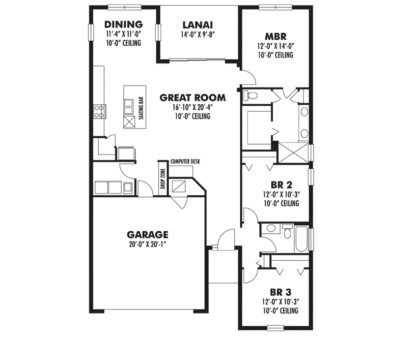 Bungalow House Plan First Floor - Rochelle Cove Sunbelt Home 116D-0029 - Shop House Plans and More