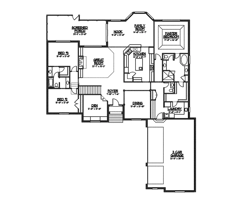 English Cottage House Plan First Floor - Levittown Creek Ranch Home 119D-0002 - Shop House Plans and More