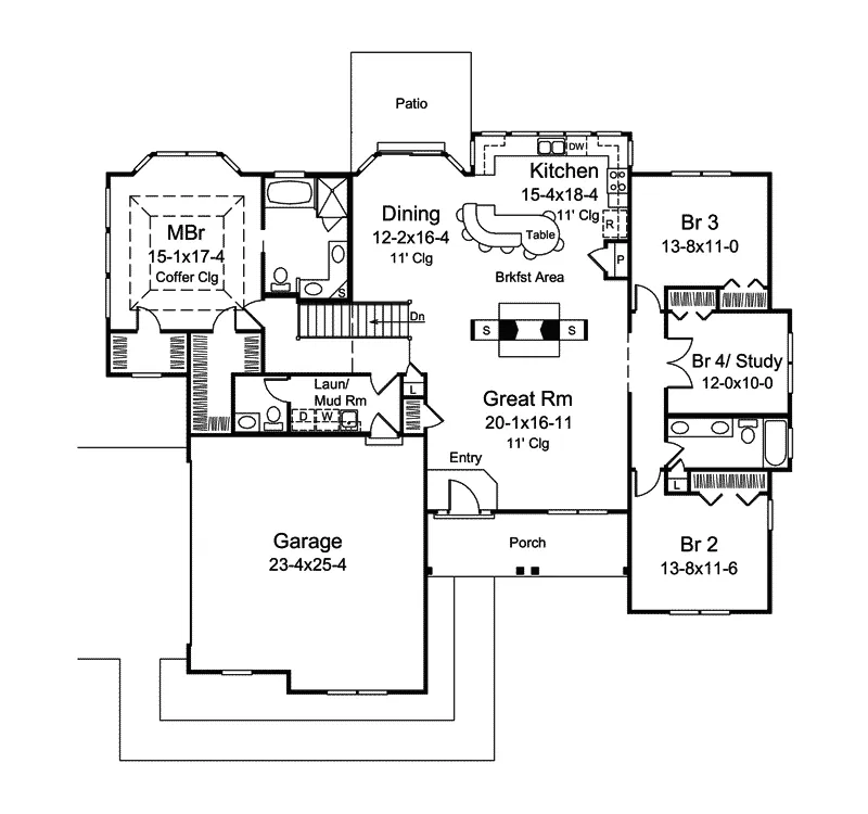 Shingle House Plan First Floor - Emilia Cape Cod Ranch Home 121D-0006 - Search House Plans and More