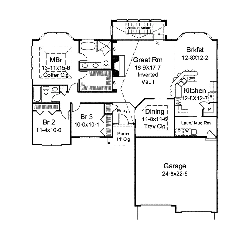 Ranch House Plan First Floor - Evelyn Atrium Ranch Home 121D-0013 - Search House Plans and More