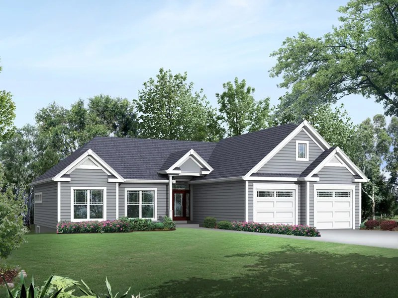 Ranch House Plan Front of Home - Evelyn Atrium Ranch Home 121D-0013 - Search House Plans and More