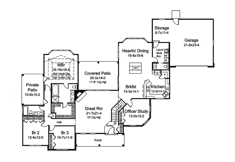 Ranch House Plan First Floor - Lillian Ranch Home 121D-0018 - Shop House Plans and More