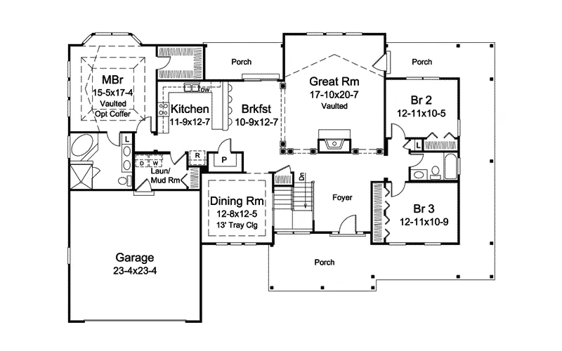 Country House Plan First Floor - Avery Craftsman Ranch Home 121D-0030 - Search House Plans and More