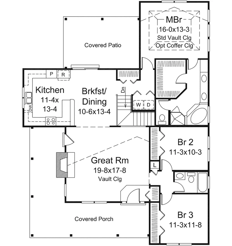 Craftsman House Plan First Floor - Evie Narrow Lot Country Home 121D-0051 - Search House Plans and More