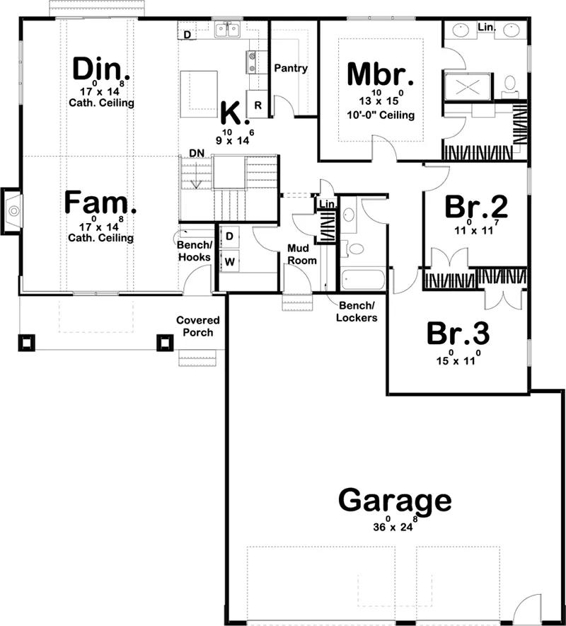 Shingle House Plan First Floor - 123D-0124 - Shop House Plans and More