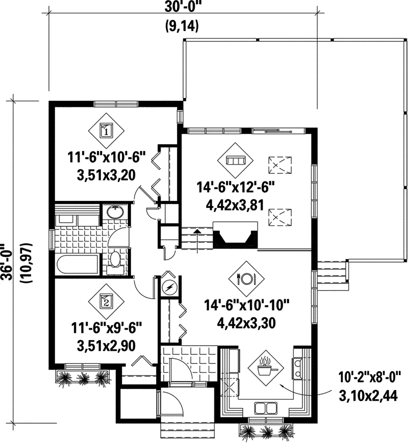 Modern House Plan First Floor - Paisley Cove Rustic Cabin 126D-0140 - Shop House Plans and More