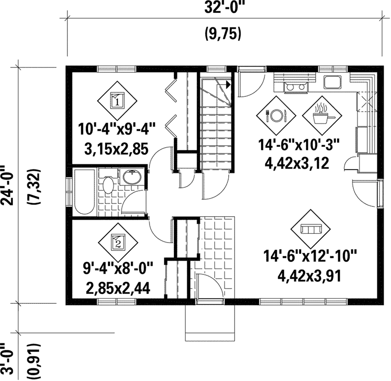 Cabin & Cottage House Plan First Floor - Donny Small Ranch Home 126D-0367 - Search House Plans and More