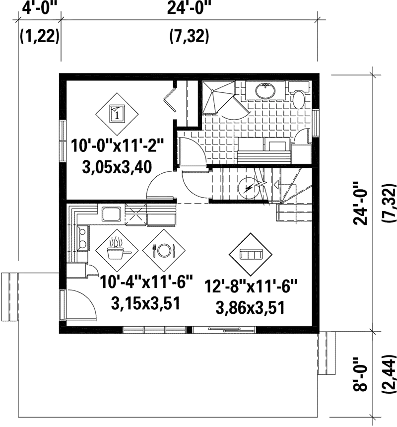 Cabin & Cottage House Plan First Floor - Pioneer Ridge Log Cabin 126D-1038 - Shop House Plans and More