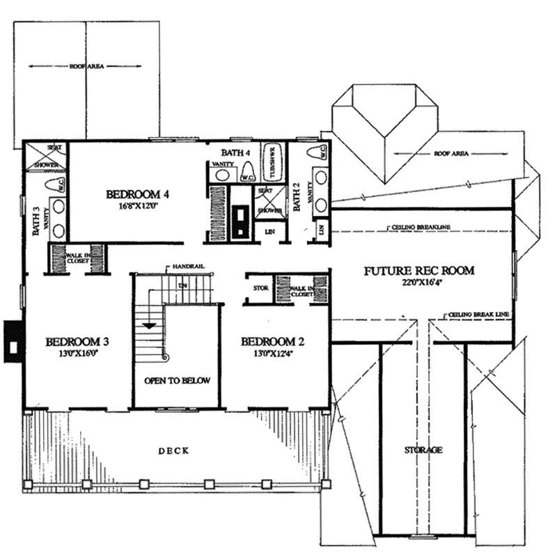 Colonial Home Plan Second Floor 128D-0001