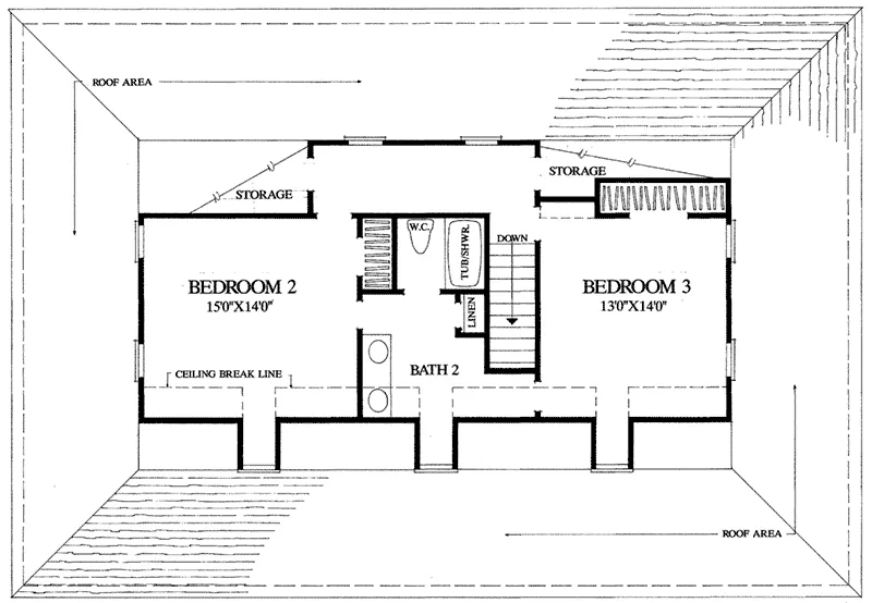 Acadian House Plan Second Floor - Currituck Cottage Coastal Home 128D-0060 - Search House Plans and More