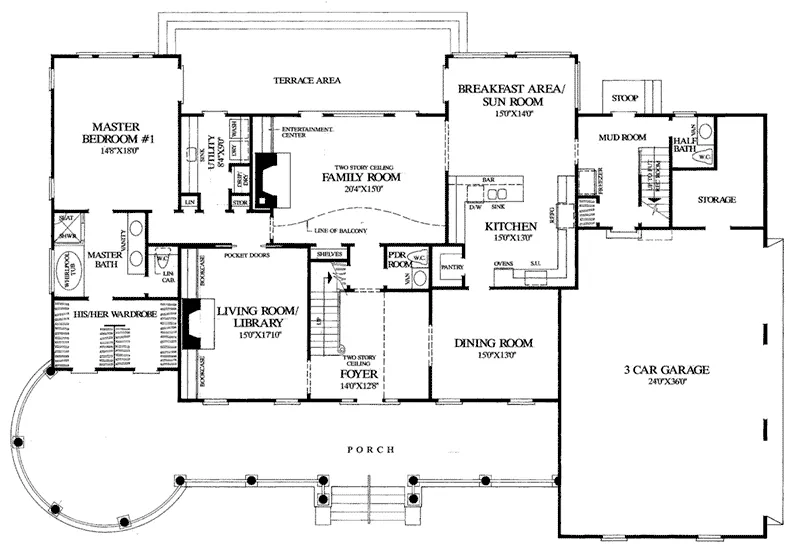 Southern House Plan First Floor - Francisville Plantation Home 128D-0128 - Search House Plans and More