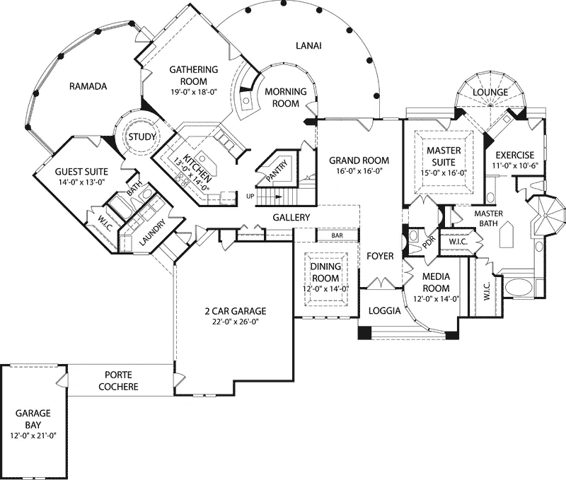 Mediterranean House Plan First Floor - Howell Hollow Luxury Home 129S-0009 - Search House Plans and More