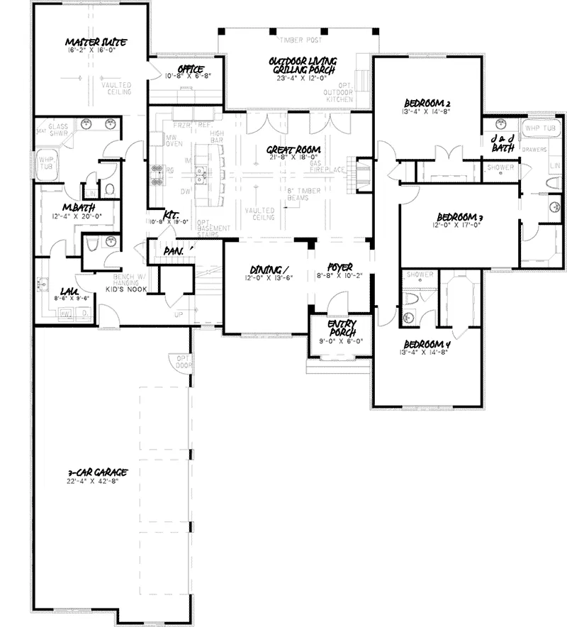Traditional House Plan First Floor - Hunt Cliff European Ranch Home 155D-0014 - Search House Plans and More