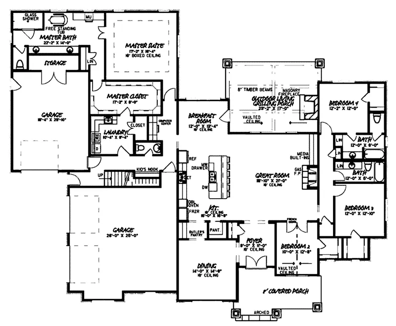 Southern House Plan First Floor - Windbriar Rustic Home 155D-0029 - Shop House Plans and More