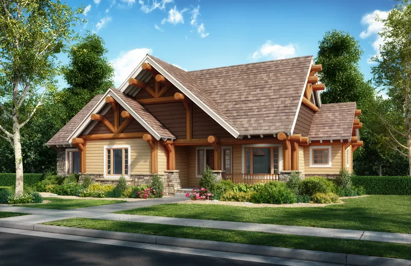 Rustic House Plan Front Elevation - Sheridan Hill Rustic Log Home 163D-0011 - Shop House Plans and More