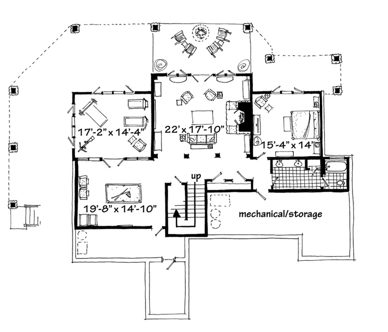 Log Cabin House Plan Lower Level Floor - Tamano Rustic Craftsman Home 163D-0014 - Shop House Plans and More