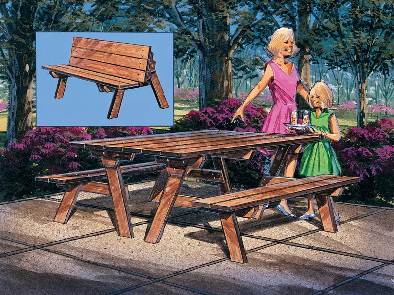 Wood picnic table that can convert into a bench