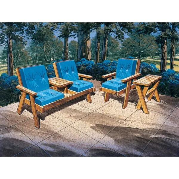 Wood patio funiture set with matching sofa, chair and table 