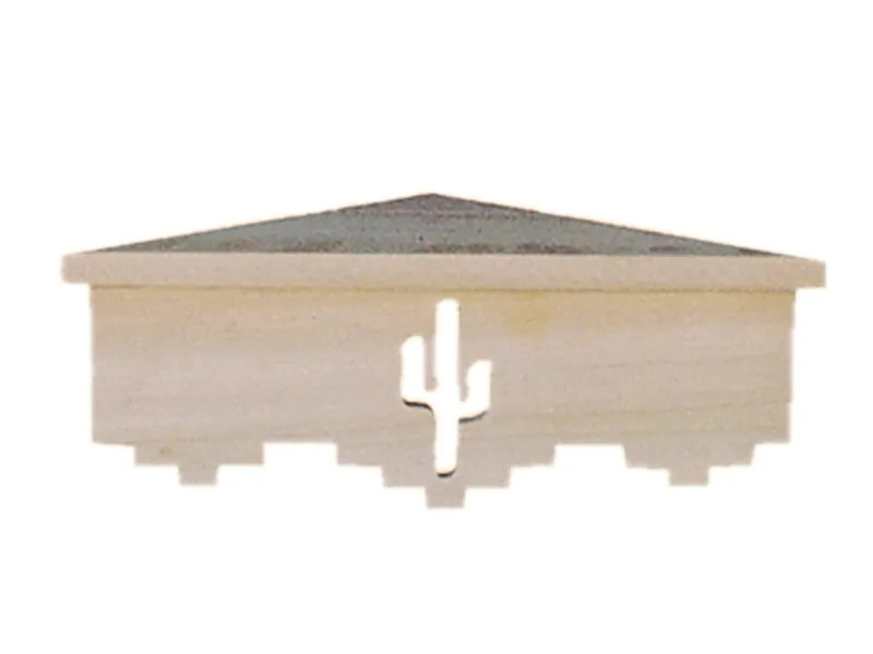 A unique corne rshelf with cactus has a cactus carved into the center of the design