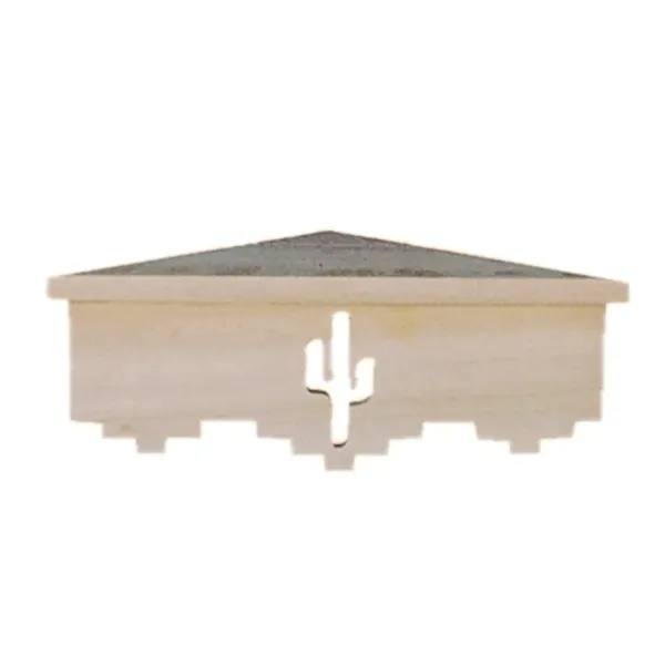 A unique corne rshelf with cactus has a cactus carved into the center of the design