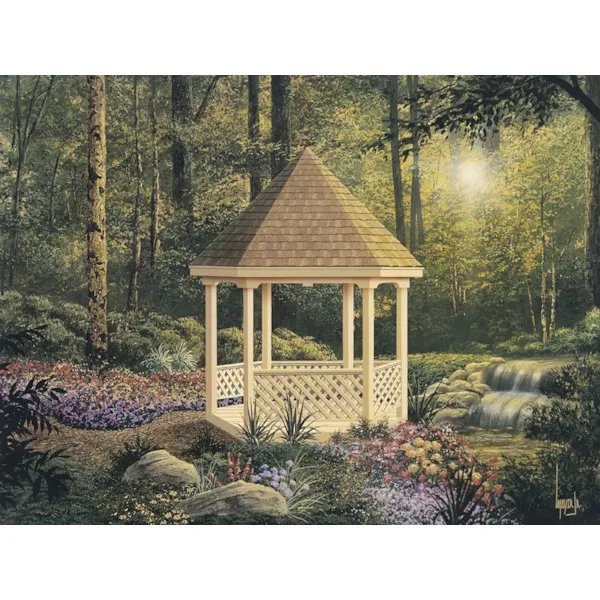 Country style six-sided gazebo is a great backyard addition with lots of charm