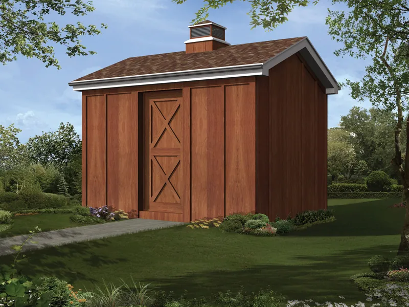 Gable storage shed has a cupola on the roof adding charm and great country style