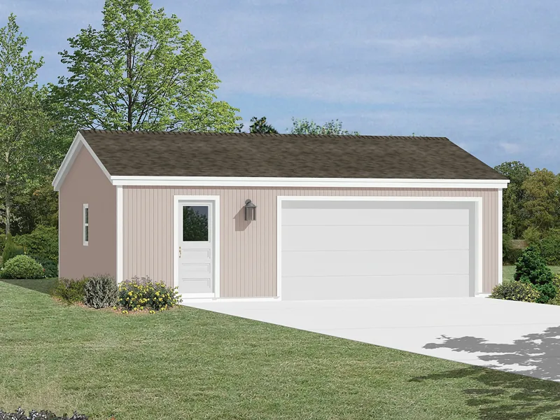 Two and half car garage has a door for easy access and plenty of extra storage space