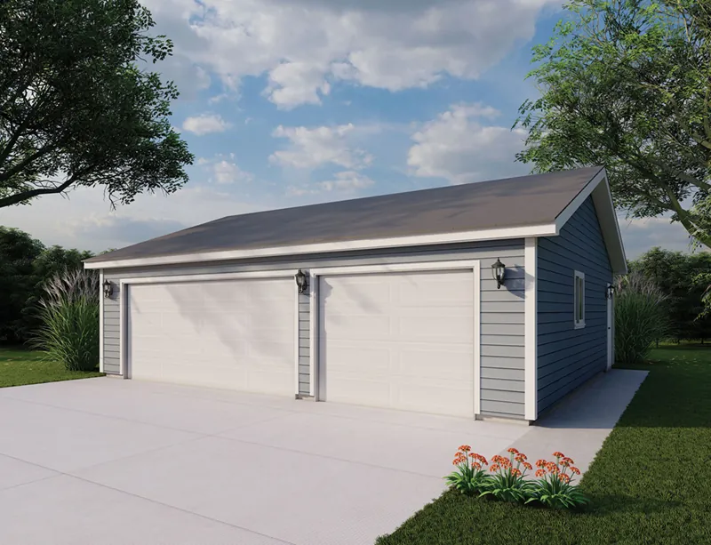 Three-car garage is a traditional style perfect with any house plan