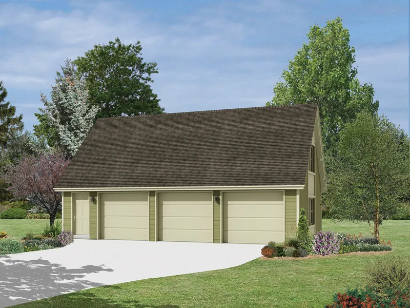 This three-car garage has a simplistic style design that would work particularly well with a modern home plan