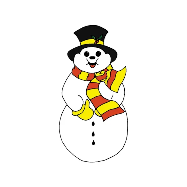 Mr. Chip Snowman has a vibrant striped scarf