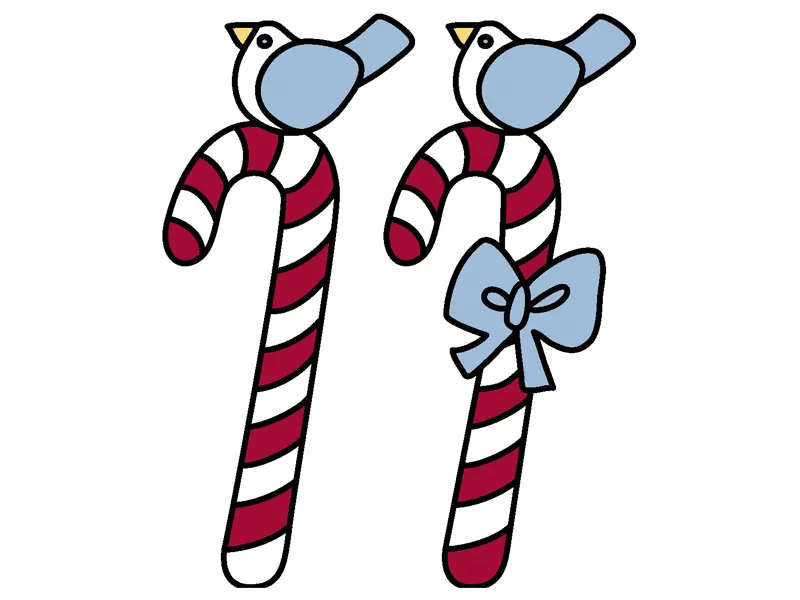 Peppermint candy canes have cute bluebirds sitting on top of them
