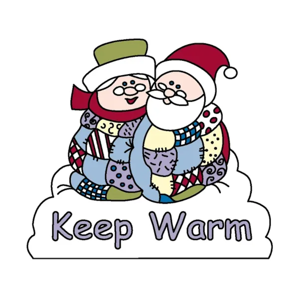 Keep warm yard art pattern has a snuggly Santa and Mrs. Claus in blankets