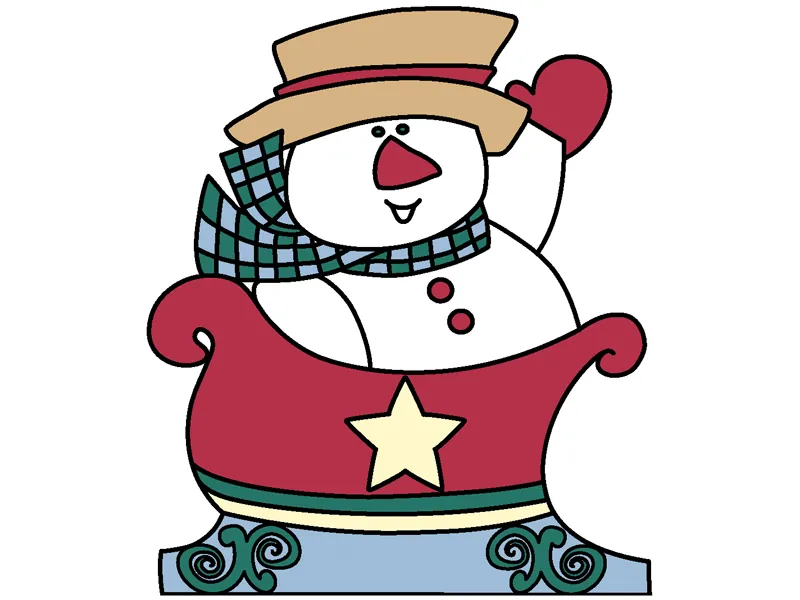 The snowman in sleigh uses a country style color pallette
