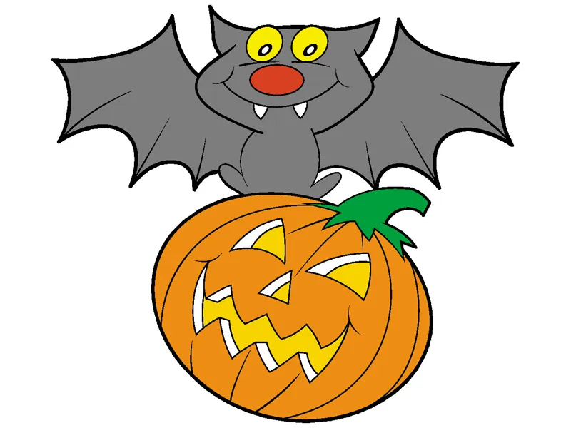 Bat atop pumpkin uses some great Halloween characters in a fun way