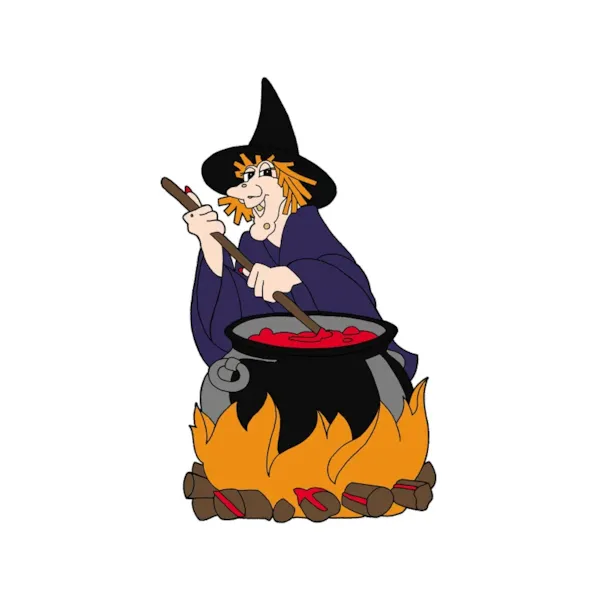 Witch with pot is a scary decoration for your backyard at Halloween