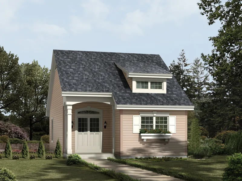This two-car garage apartment is all on one-story and has the appearance of a cottage style home plan