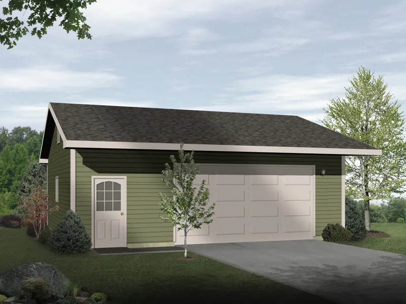 Traditional two-car garage with handy entry door