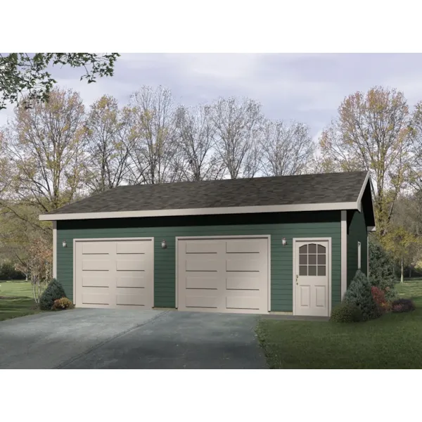 Two-car garage has entry door for convenience