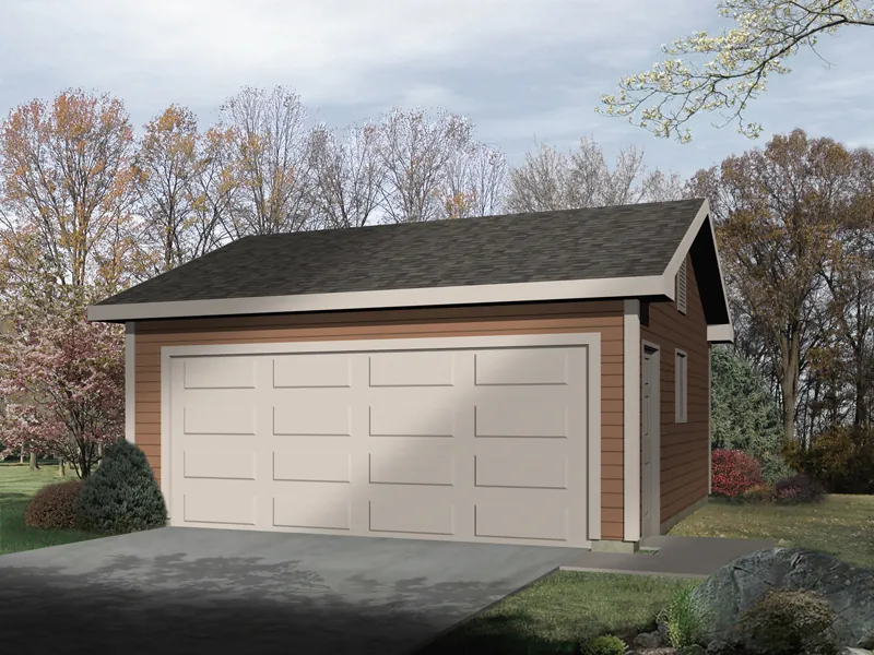 Compact two-car garage makes great use of space if built on a smaller lot