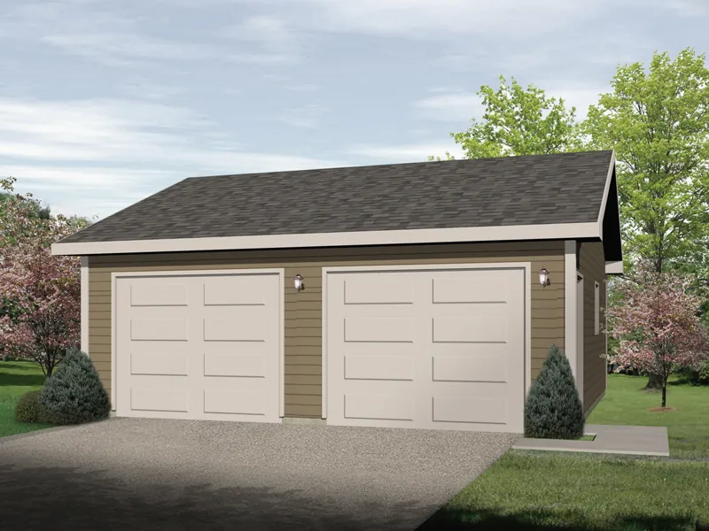 Two-car garage has side entrance for easy accessibility