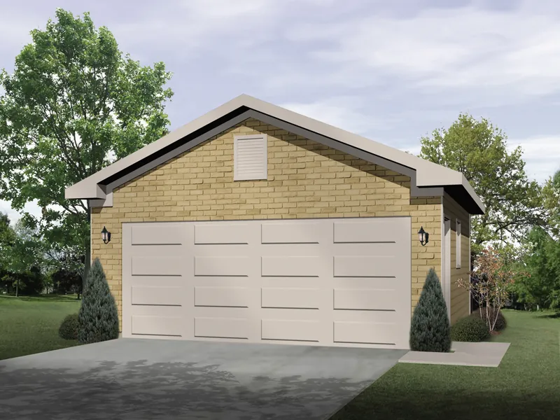 Stylish two-car garage has sturdy brick exterior