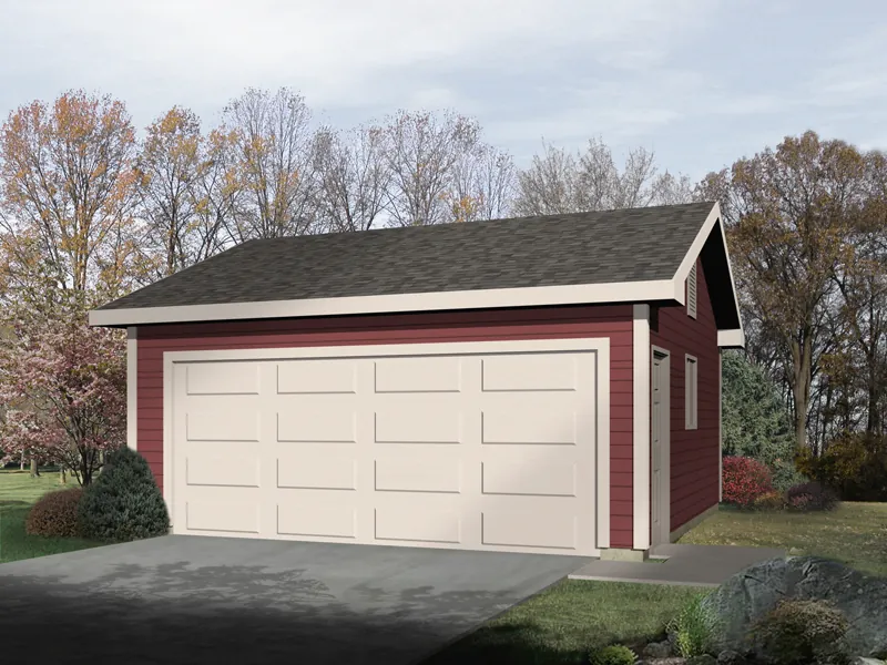 Classic two-car garage with siding exterior