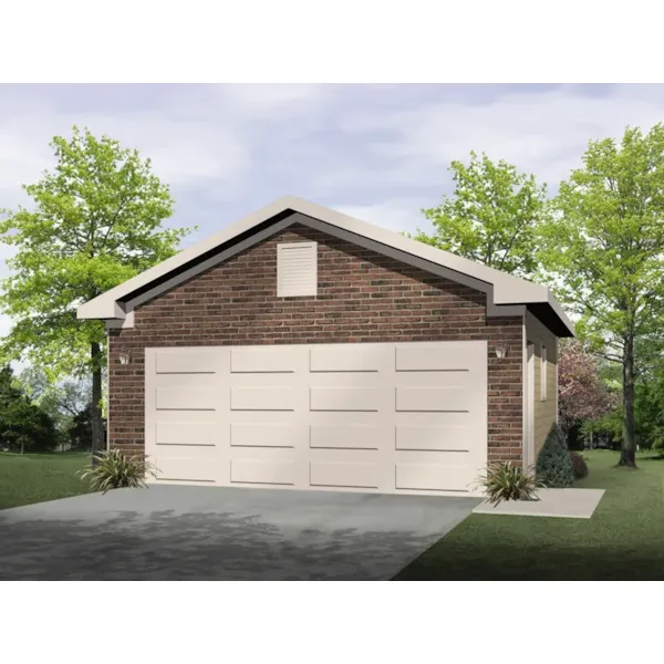 All brick two-car garage with one large garage door